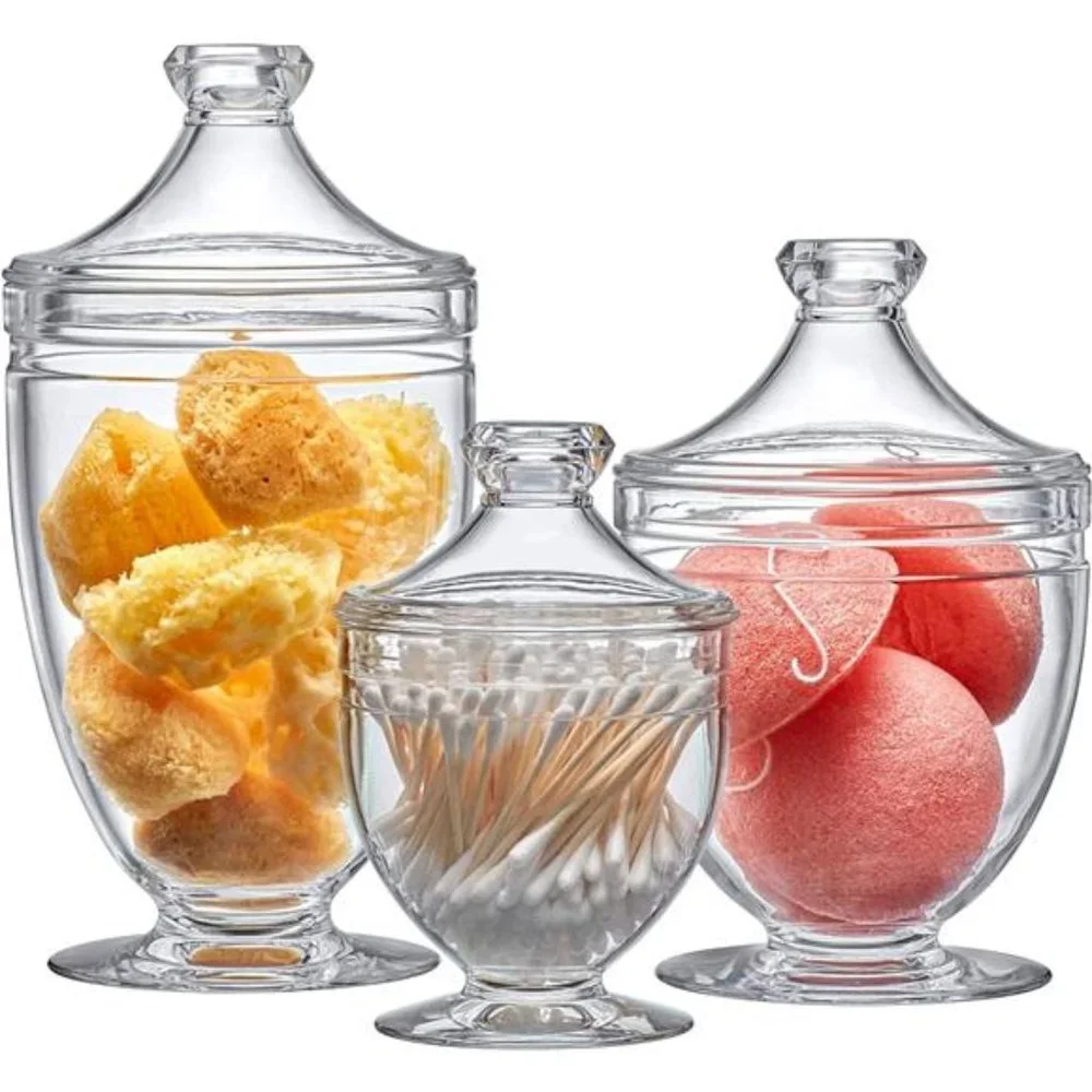 Acrylic Bathroom Canisters (3-Piece Set), Plastic Apothecary Jars